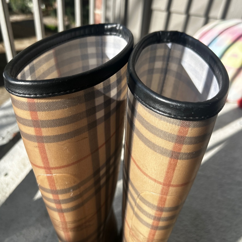 Burberry Classic Check Tall Rain Boots - Tan, Navy, Red - Picture 6 of 9